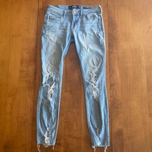 Hollister Low-Rise Super Skinny Light Blue Ripped Jeans